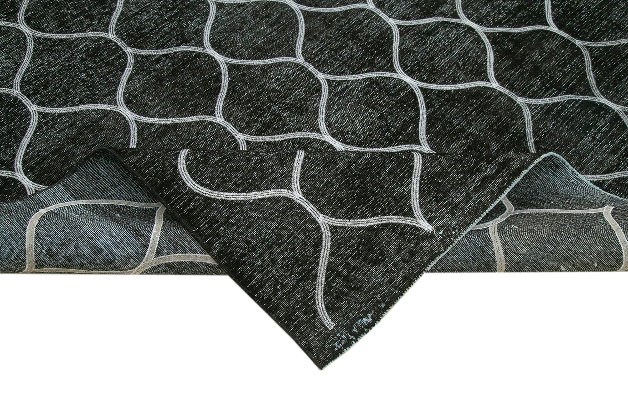 Geometric Carpet Siyah Geometrik Pamuk Yün El Dokuma Halısı 290x394 Agacan