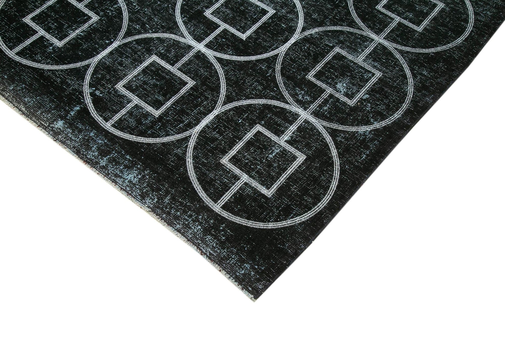 Geometric Carpet Siyah Geometrik Pamuk Yün El Dokuma Halısı 303x377 Agacan