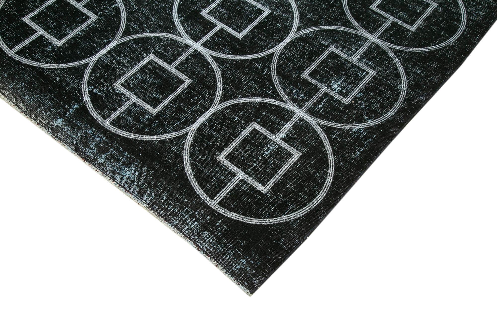 Geometric Carpet Siyah Geometrik Pamuk Yün El Dokuma Halısı 303x377 Agacan