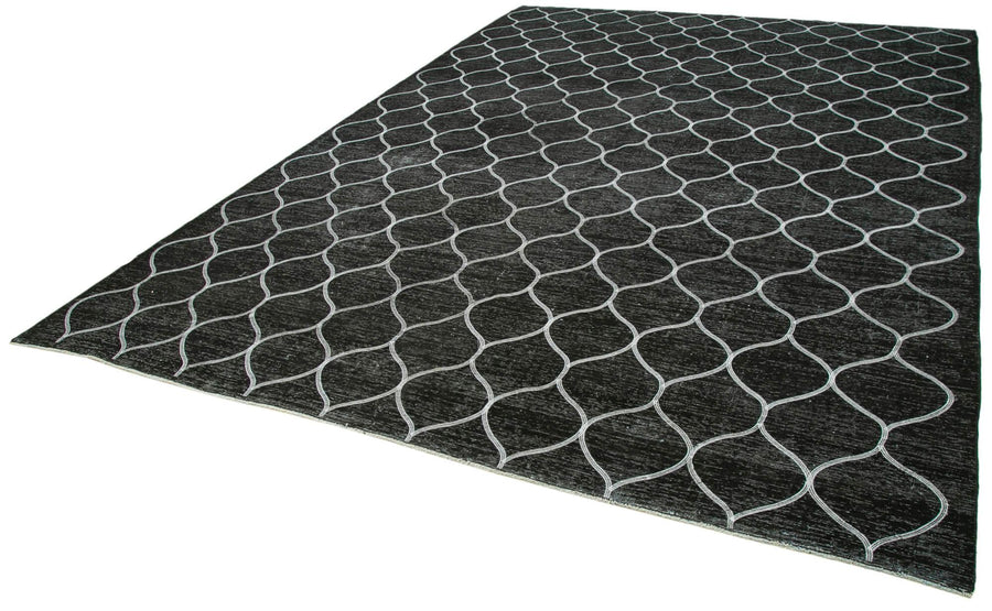 Geometric Carpet Siyah Geometrik Pamuk Yün El Dokuma Halısı 288x400 Agacan