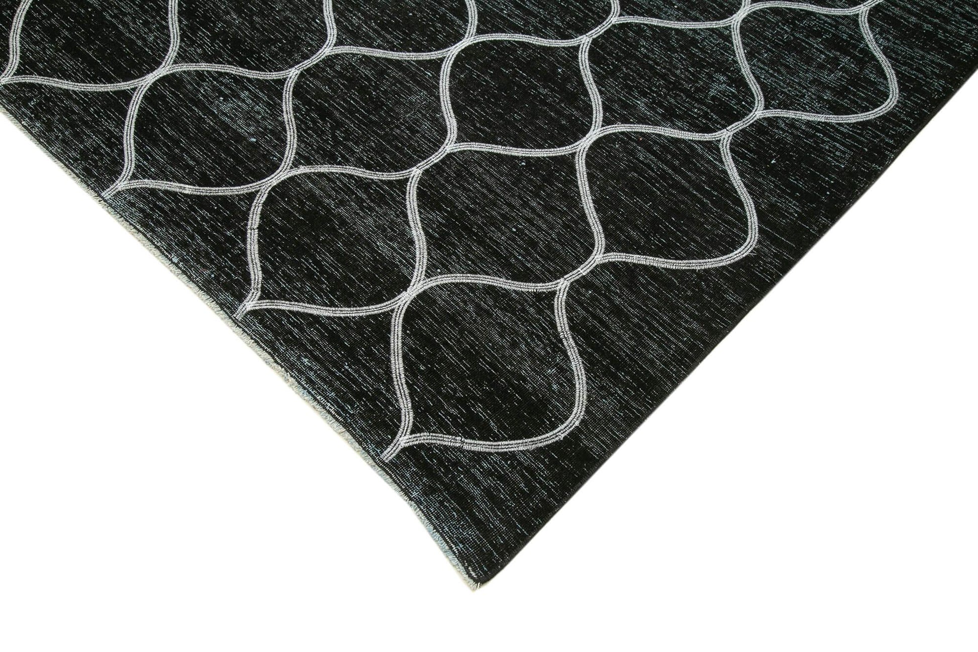 Geometric Carpet Siyah Geometrik Pamuk Yün El Dokuma Halısı 288x400 Agacan