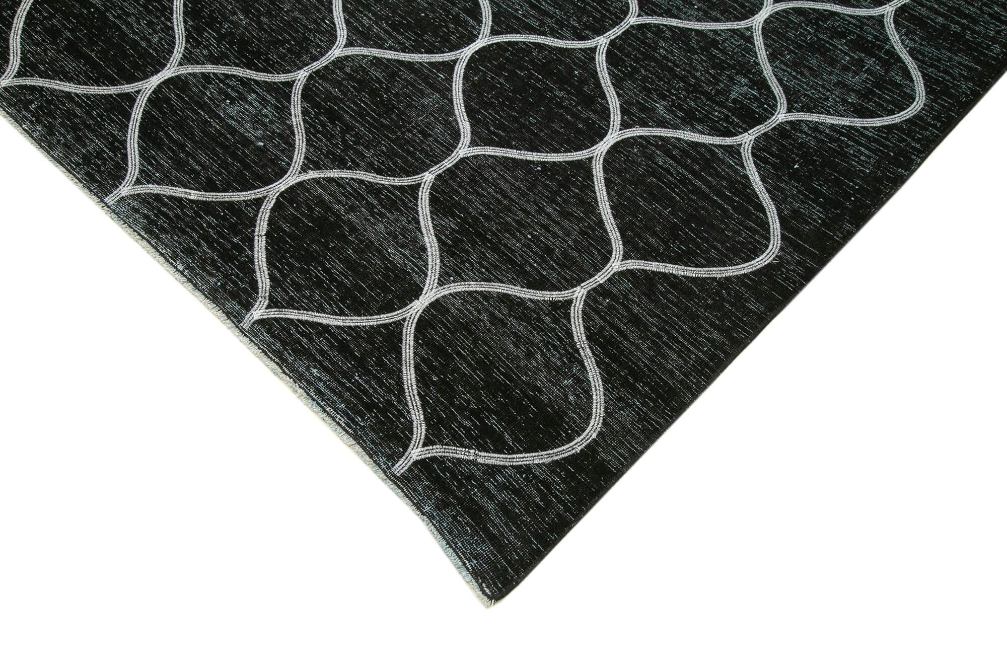 Geometric Carpet Siyah Geometrik Pamuk Yün El Dokuma Halısı 288x400 Agacan