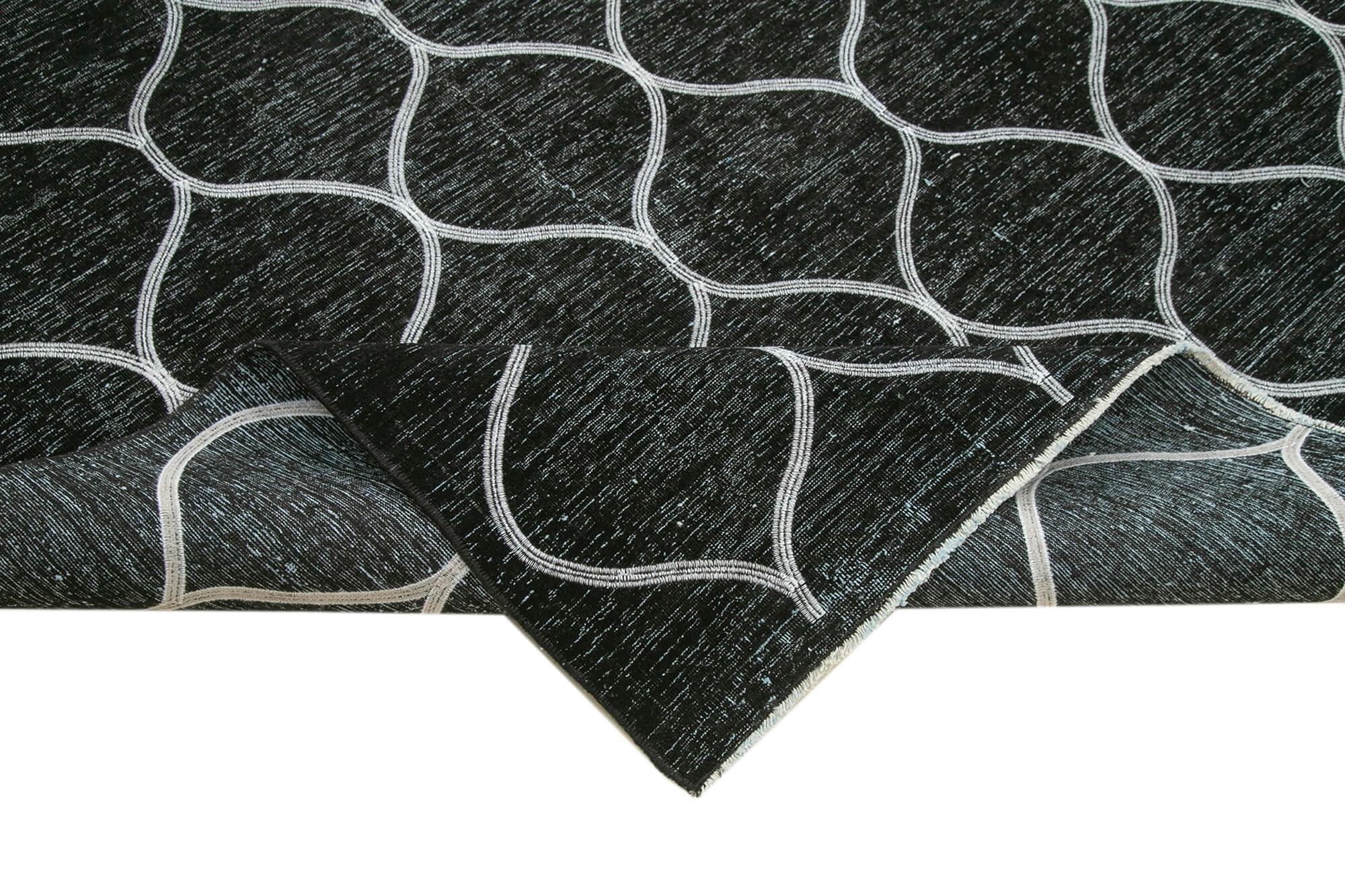 Geometric Carpet Siyah Geometrik Pamuk Yün El Dokuma Halısı 288x400 Agacan