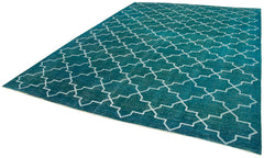 Geometric Carpet Turkuaz Geometrik Pamuk Yün El Dokuma Halısı 287x391 Agacan