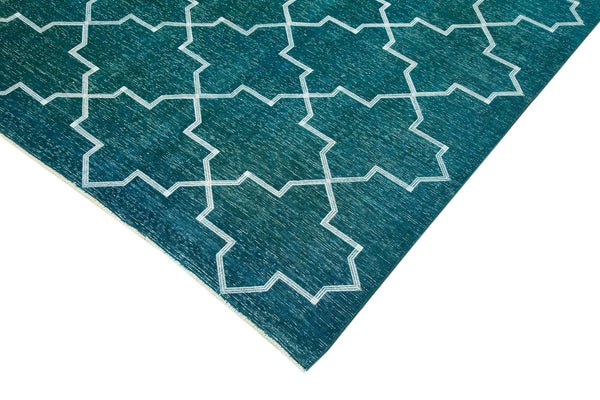 Geometric Carpet Turkuaz Geometrik Pamuk Yün El Dokuma Halısı 287x391 Agacan