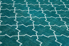 Geometric Carpet Turkuaz Geometrik Pamuk Yün El Dokuma Halısı 287x391 Agacan
