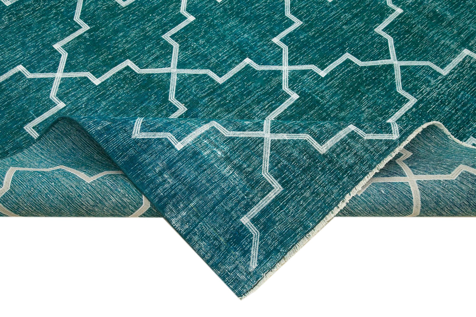 Geometric Carpet Turkuaz Geometrik Pamuk Yün El Dokuma Halısı 287x391 Agacan