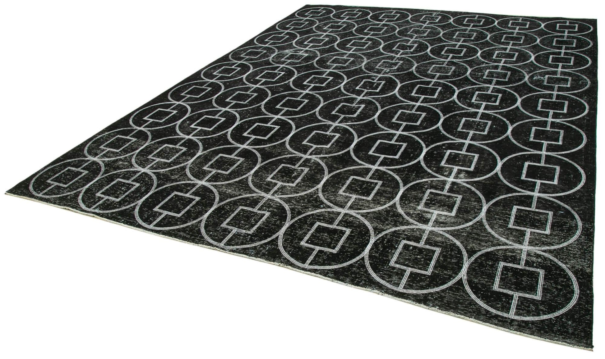 Geometric Carpet Siyah Geometrik Pamuk Yün El Dokuma Halısı 287x373 Agacan