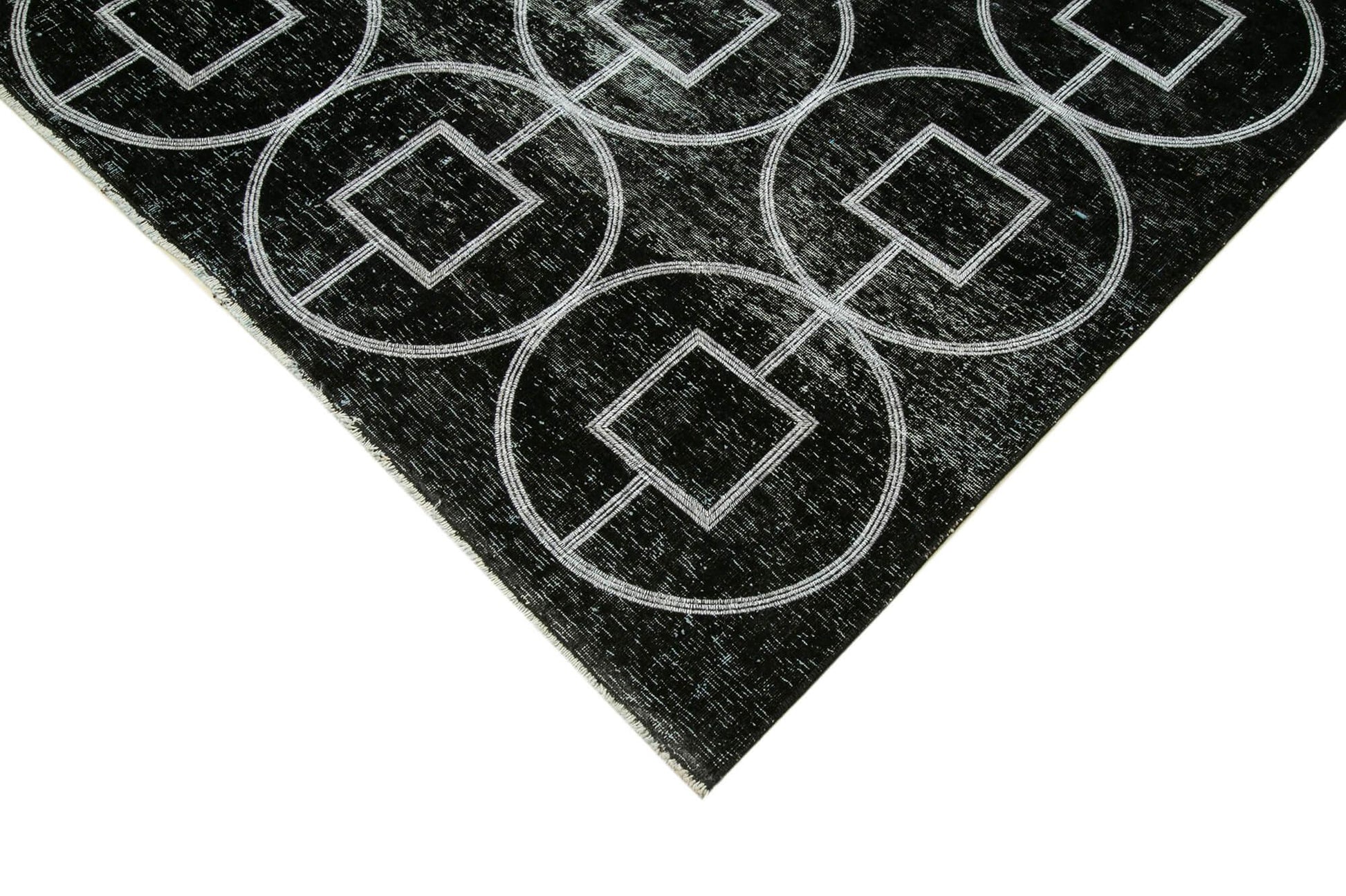 Geometric Carpet Siyah Geometrik Pamuk Yün El Dokuma Halısı 287x373 Agacan