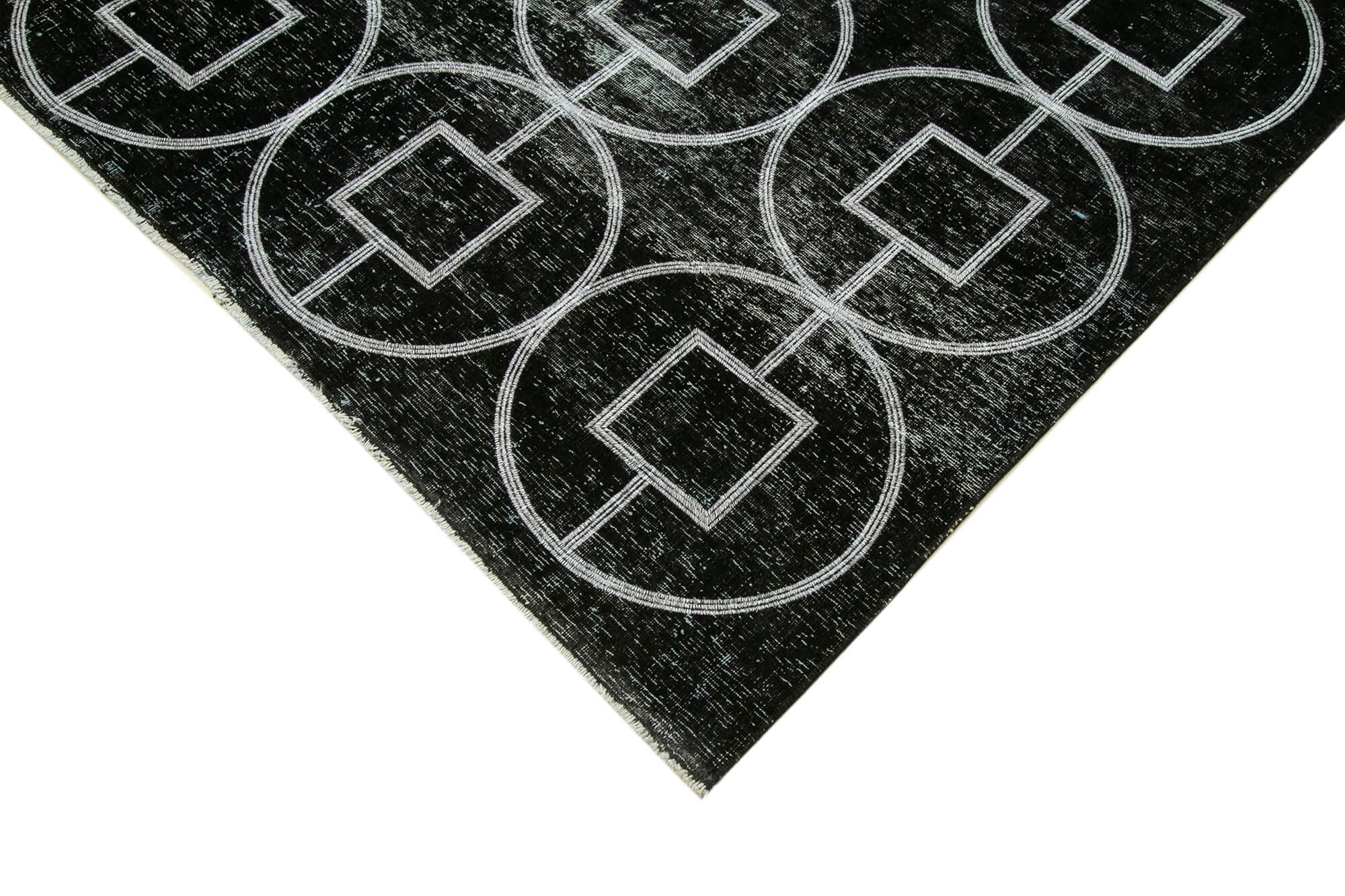 Geometric Carpet Siyah Geometrik Pamuk Yün El Dokuma Halısı 287x373 Agacan