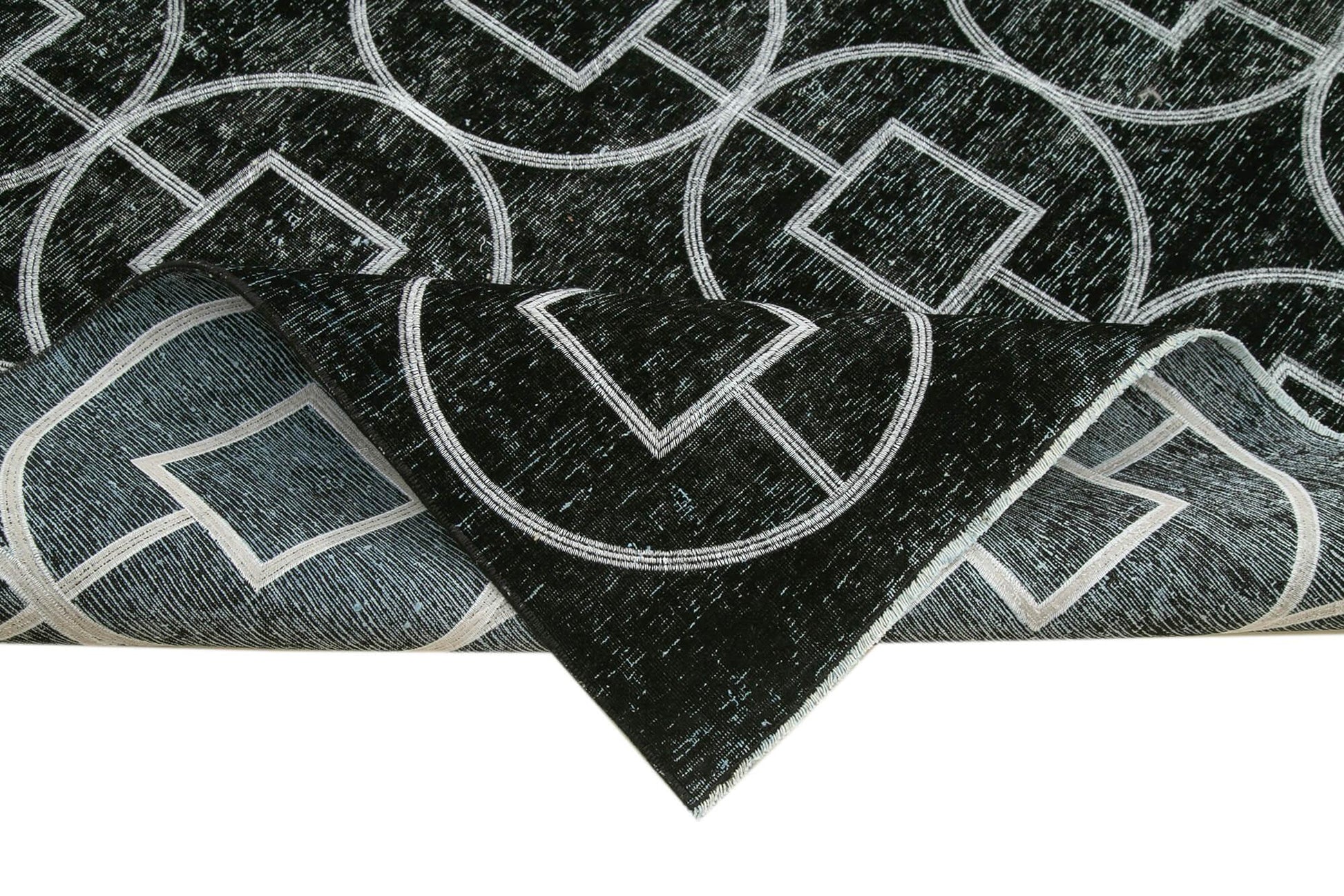 Geometric Carpet Siyah Geometrik Pamuk Yün El Dokuma Halısı 287x373 Agacan