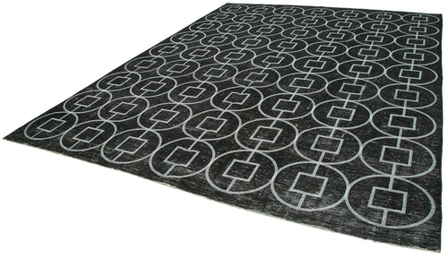 Geometric Carpet Siyah Geometrik Pamuk Yün El Dokuma Halısı 296x376 Agacan