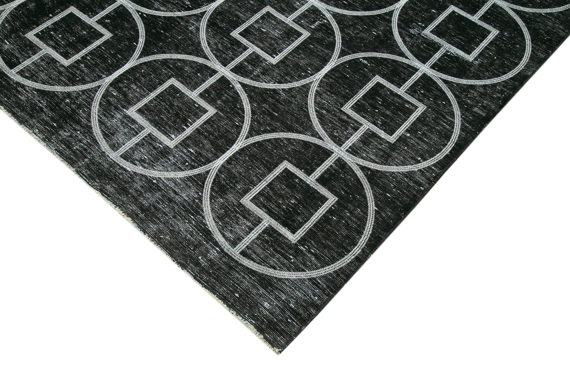 Geometric Carpet Siyah Geometrik Pamuk Yün El Dokuma Halısı 296x376 Agacan