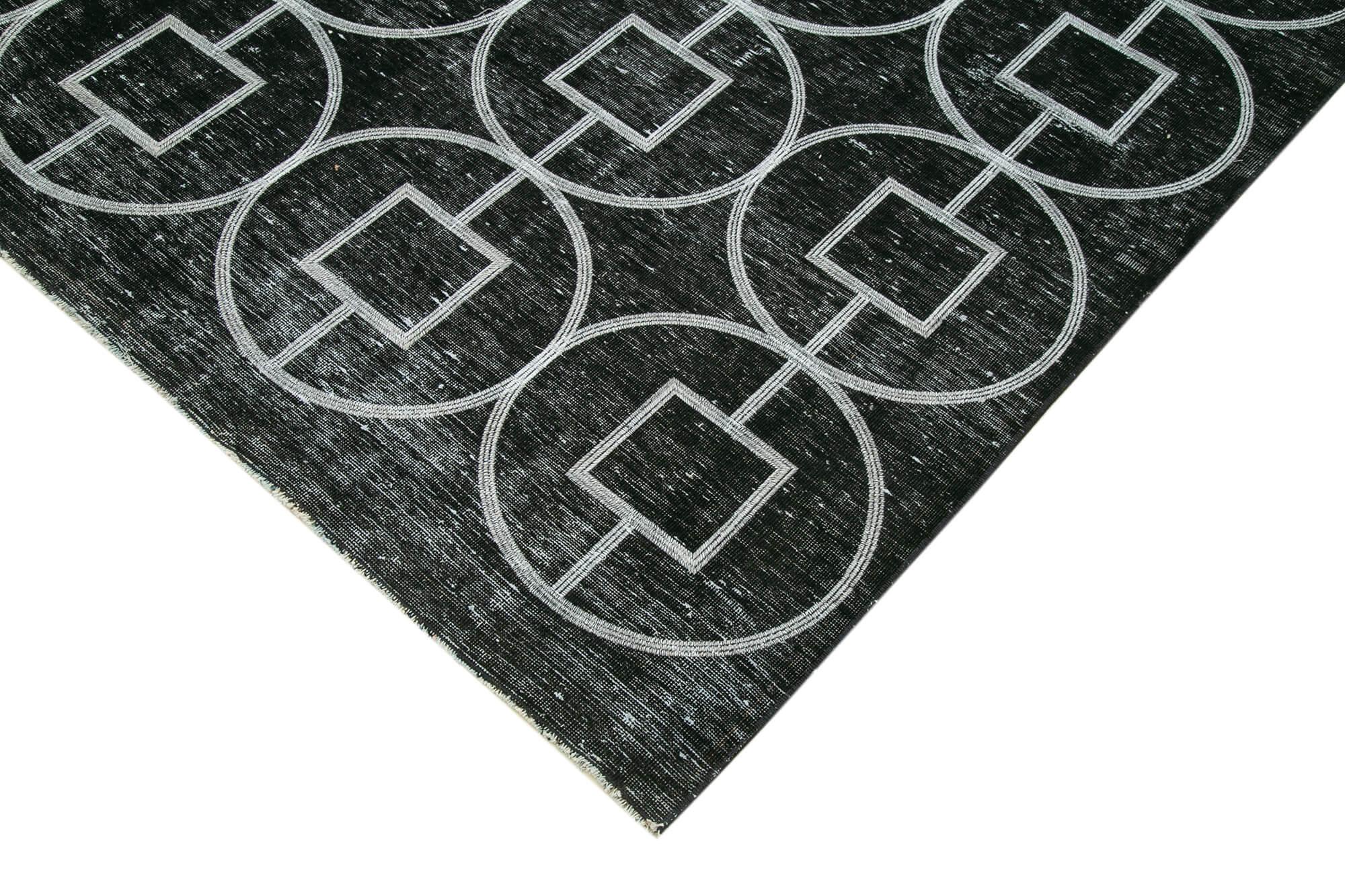 Geometric Carpet Siyah Geometrik Pamuk Yün El Dokuma Halısı 296x376 Agacan
