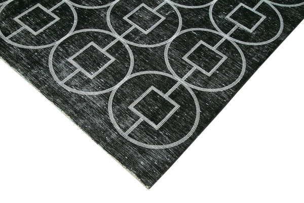 Geometric Carpet Siyah Geometrik Pamuk Yün El Dokuma Halısı 296x376 Agacan