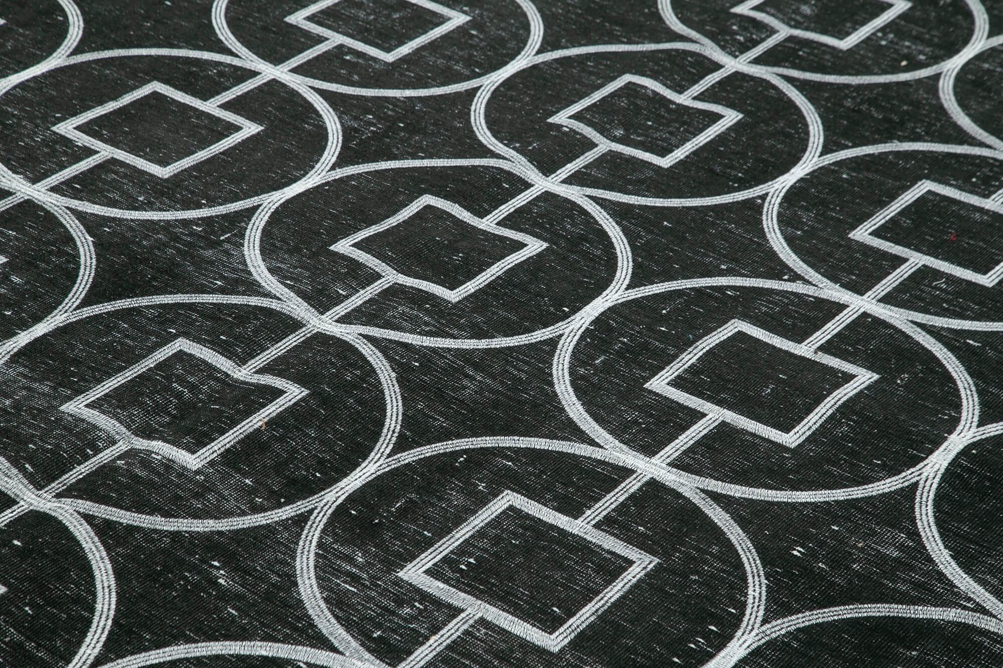 Geometric Carpet Siyah Geometrik Pamuk Yün El Dokuma Halısı 296x376 Agacan