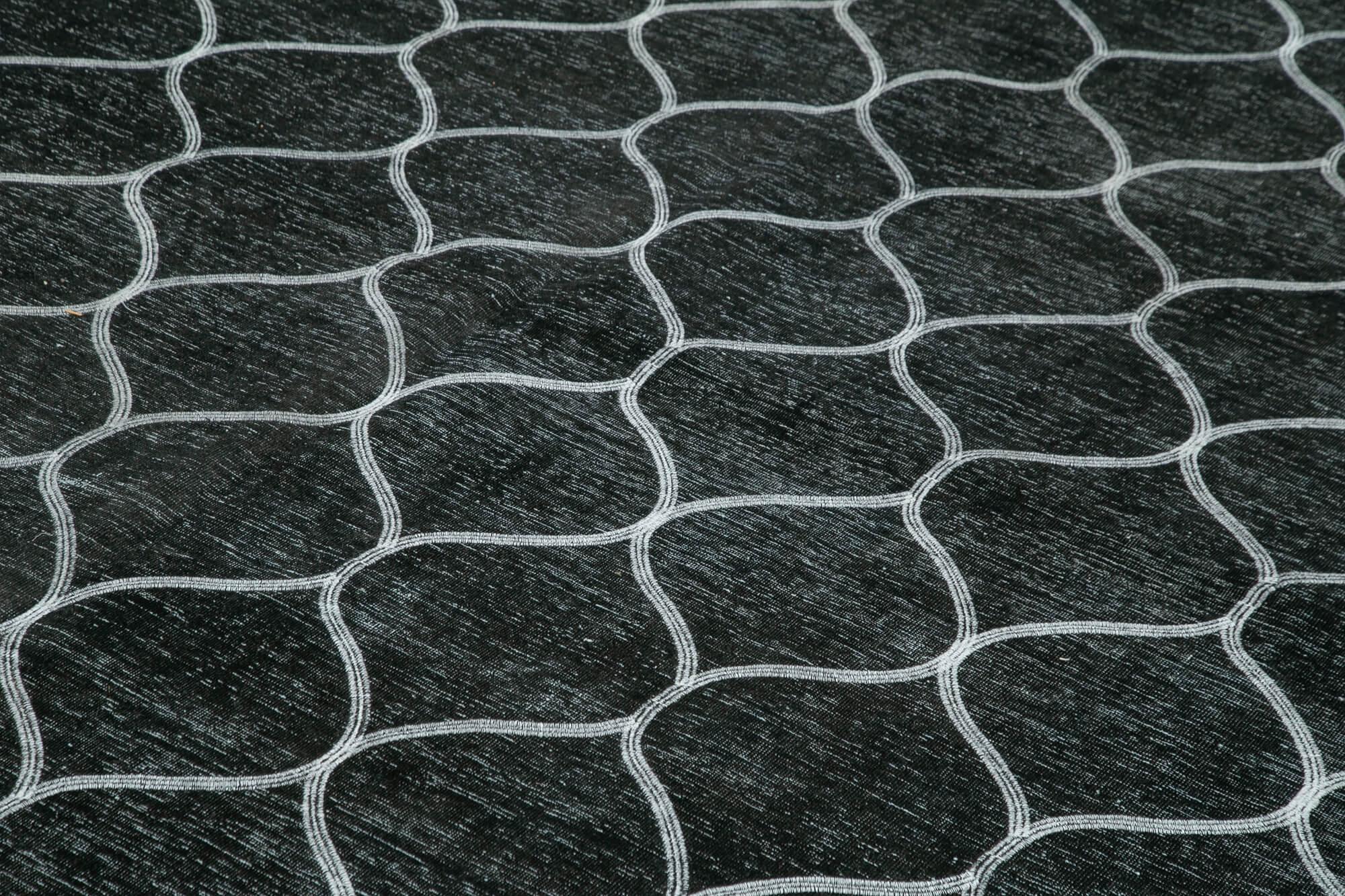Geometric Carpet Siyah Geometrik Pamuk Yün El Dokuma Halısı 297x416 Agacan