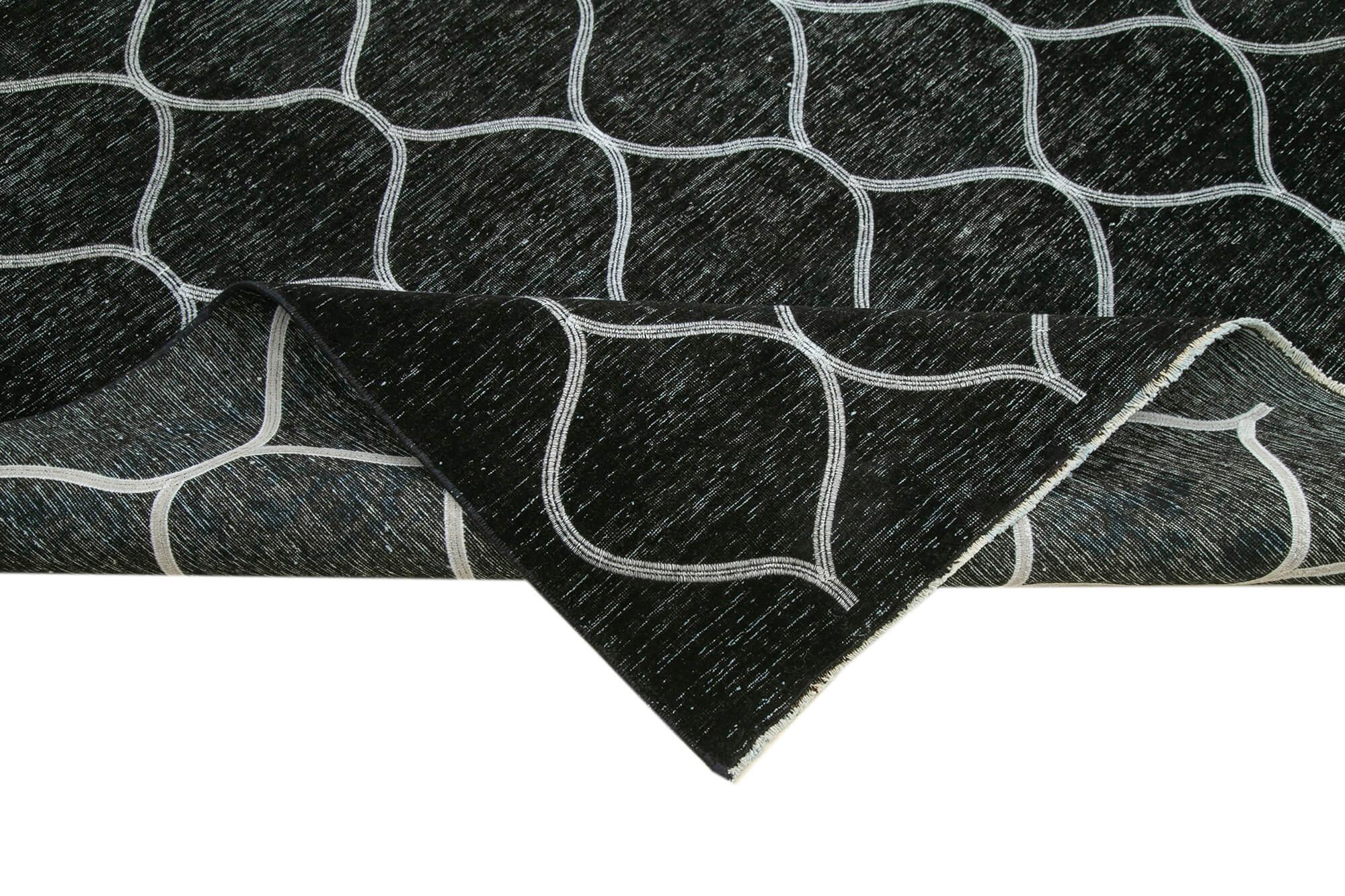 Geometric Carpet Siyah Geometrik Pamuk Yün El Dokuma Halısı 297x416 Agacan