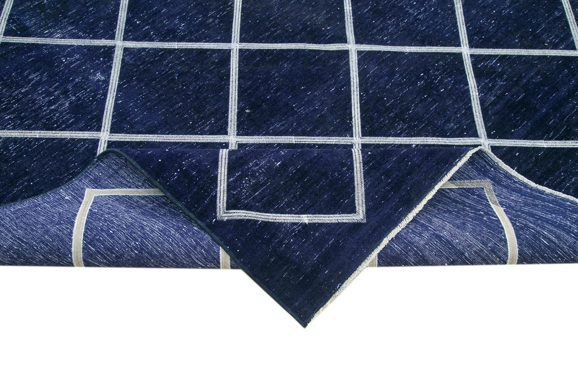 Geometric Carpet Mavi Geometrik Pamuk Yün El Dokuma Halısı 293x431 Agacan