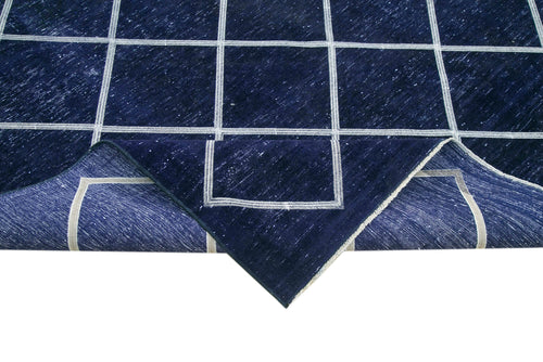 Geometric Carpet Mavi Geometrik Pamuk Yün El Dokuma Halısı 293x431 Agacan