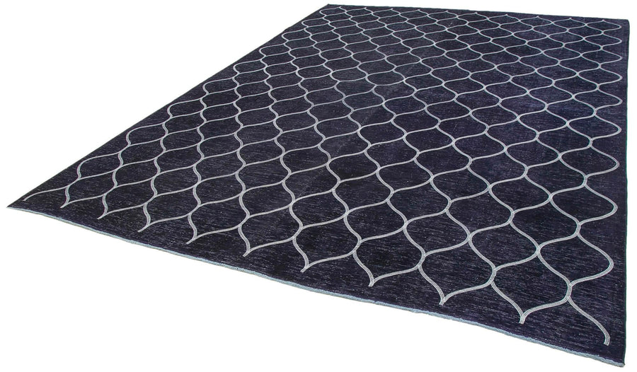 Geometric Carpet Mavi Geometrik Pamuk Yün El Dokuma Halısı 286x396 Agacan