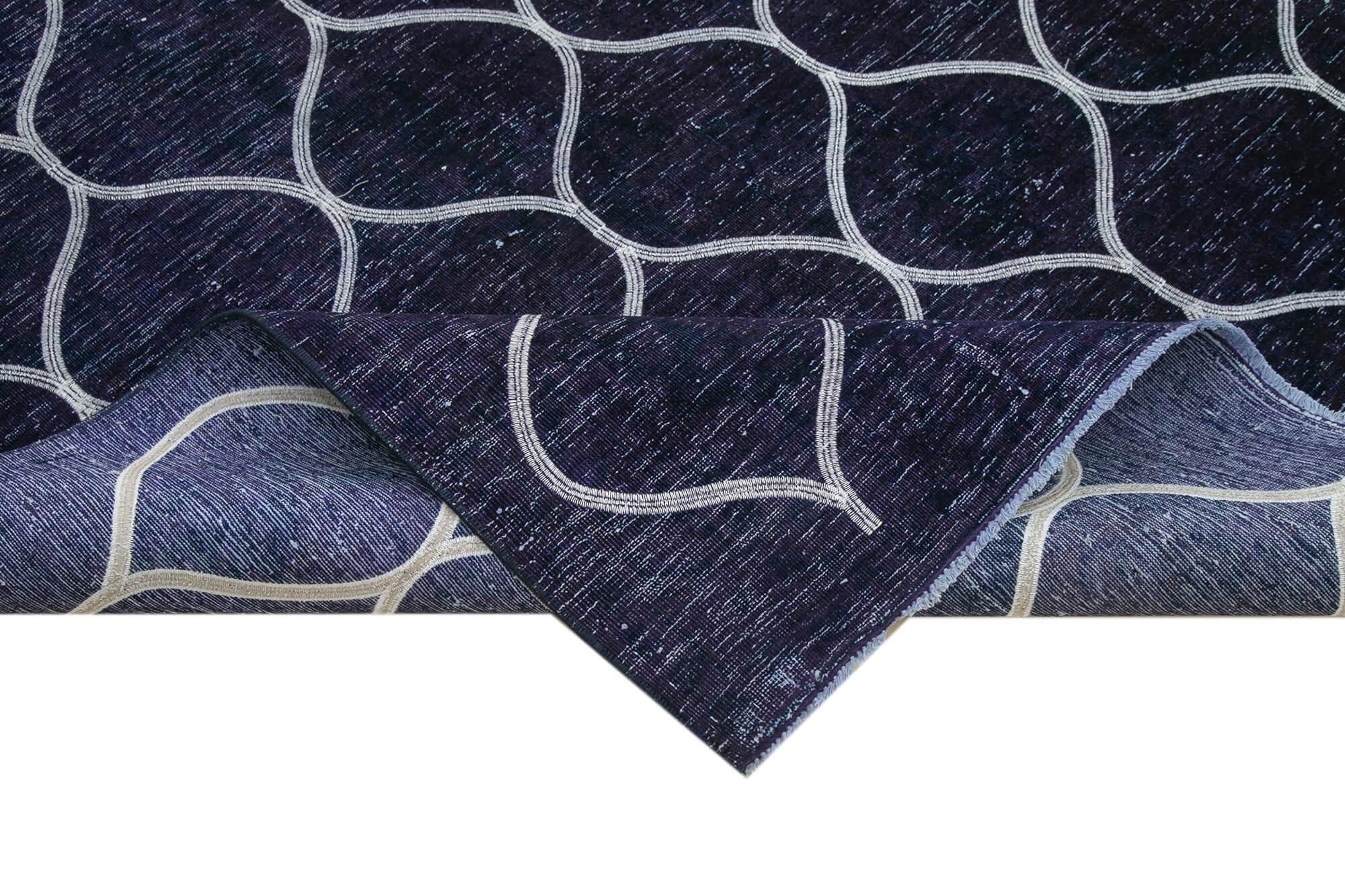 Geometric Carpet Mavi Geometrik Pamuk Yün El Dokuma Halısı 286x396 Agacan