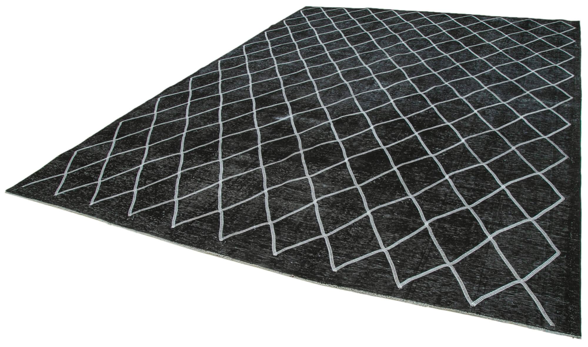 Geometric Carpet Siyah Geometrik Pamuk Yün El Dokuma Halısı 286x389 Agacan