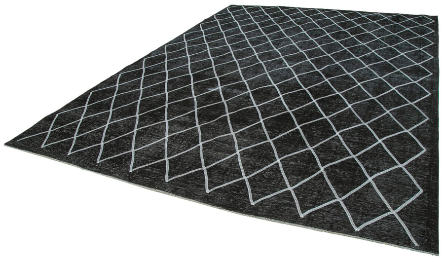 Geometric Carpet Siyah Geometrik Pamuk Yün El Dokuma Halısı 286x389 Agacan
