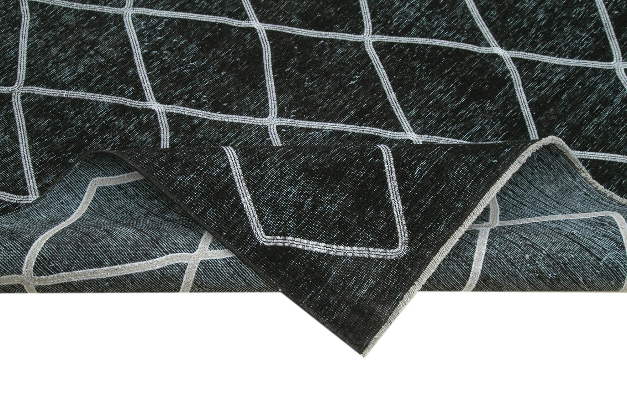 Geometric Carpet Siyah Geometrik Pamuk Yün El Dokuma Halısı 286x389 Agacan