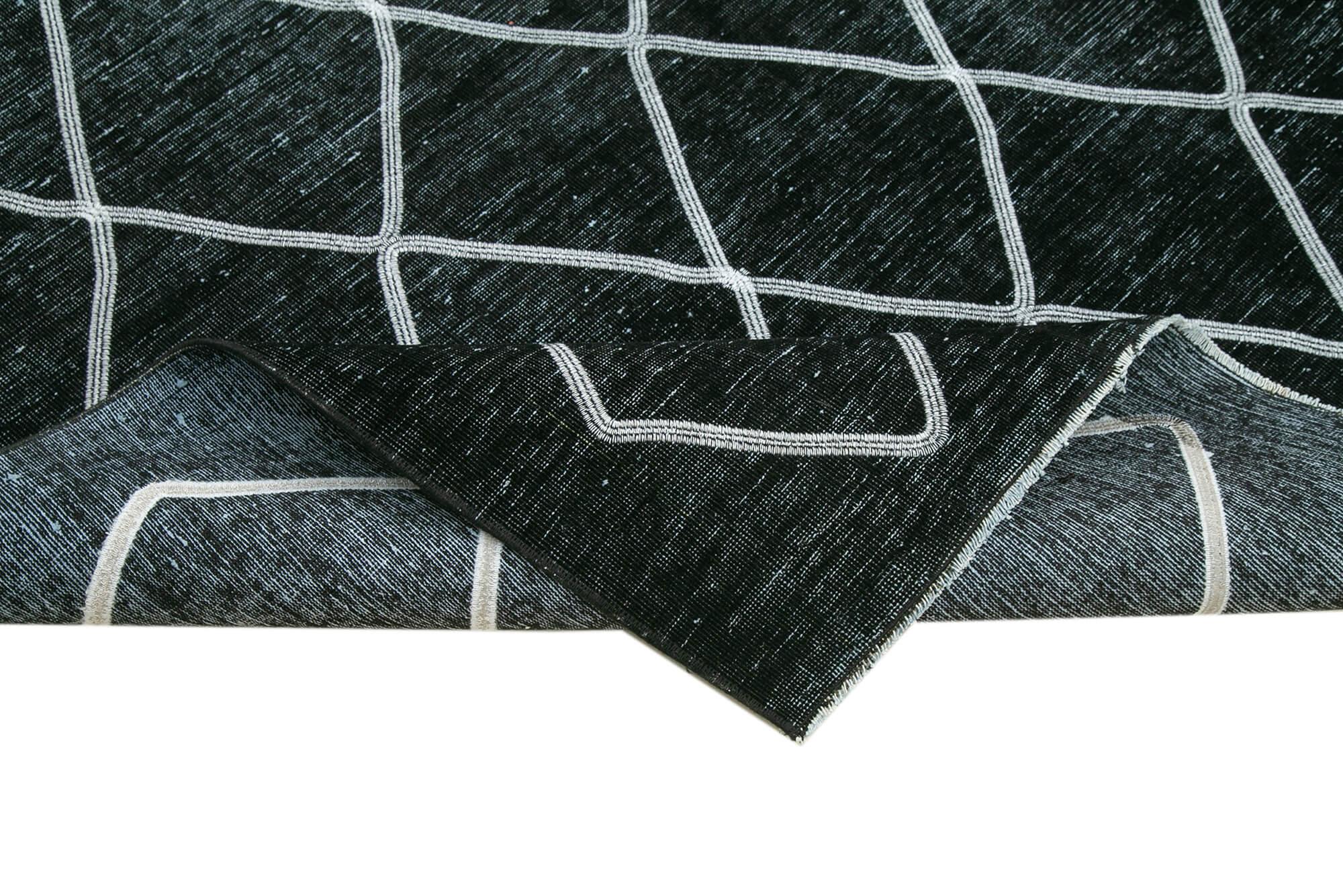Geometric Carpet Siyah Geometrik Pamuk Yün El Dokuma Halısı 293x394 Agacan