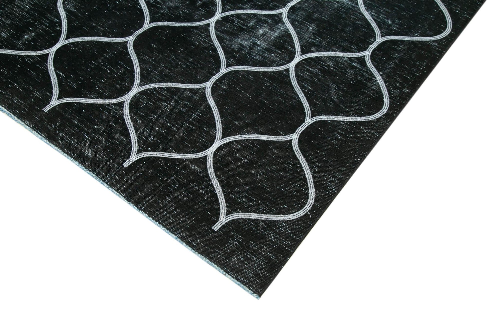 Geometric Carpet Siyah Geometrik Pamuk Yün El Dokuma Halısı 262x357 Agacan