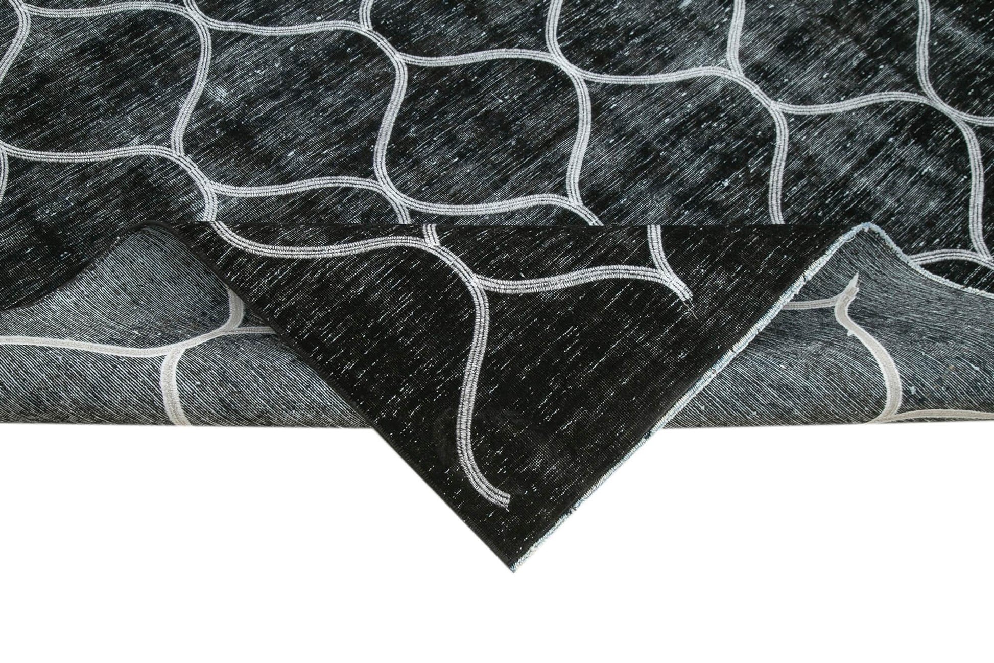 Geometric Carpet Siyah Geometrik Pamuk Yün El Dokuma Halısı 262x357 Agacan