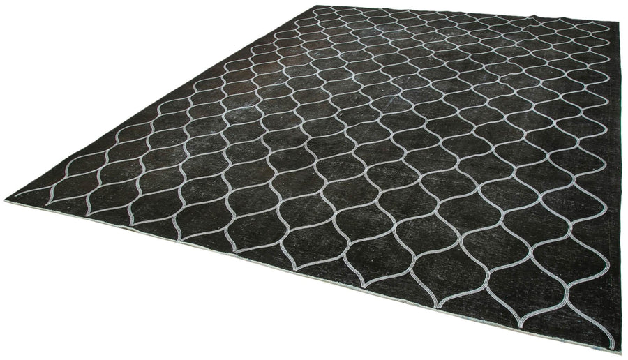 Geometric Carpet Siyah Geometrik Pamuk Yün El Dokuma Halısı 300x381 Agacan