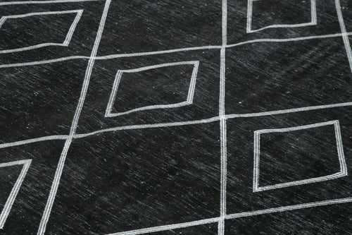 Geometric Carpet Siyah Geometrik Pamuk Yün El Dokuma Halısı 284x408 Agacan