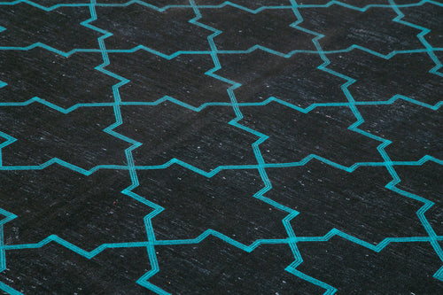 Geometric Carpet Siyah Geometrik Pamuk Yün El Dokuma Halısı 283x385 Agacan