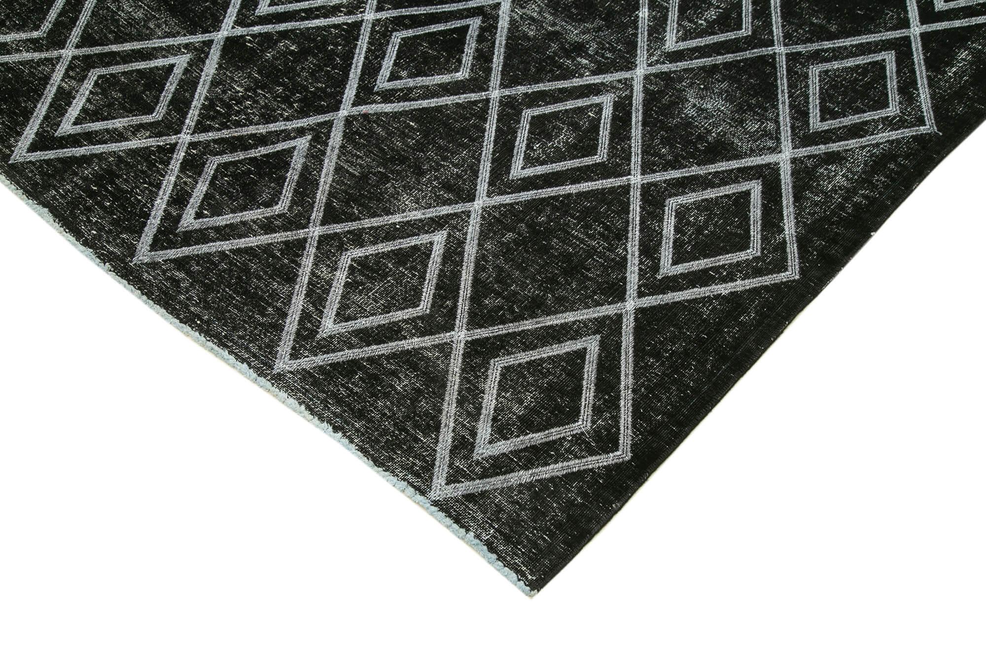 Geometric Carpet Siyah Geometrik Pamuk Yün El Dokuma Halısı 290x369 Agacan