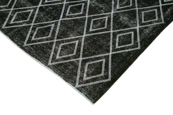 Geometric Carpet Siyah Geometrik Pamuk Yün El Dokuma Halısı 290x369 Agacan