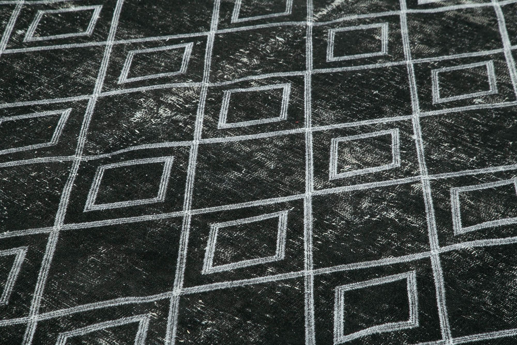 Geometric Carpet Siyah Geometrik Pamuk Yün El Dokuma Halısı 290x369 Agacan