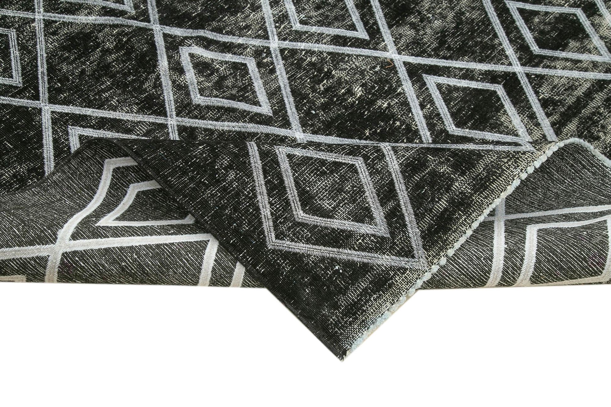 Geometric Carpet Siyah Geometrik Pamuk Yün El Dokuma Halısı 290x369 Agacan