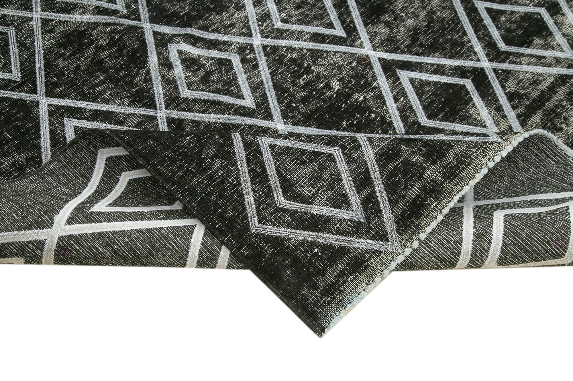 Geometric Carpet Siyah Geometrik Pamuk Yün El Dokuma Halısı 290x369 Agacan