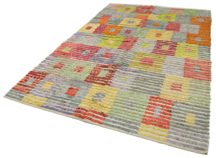 PonponTuruncu Geometrik Pamuk Yün El Dokuma Halısı 194x302 Agacan