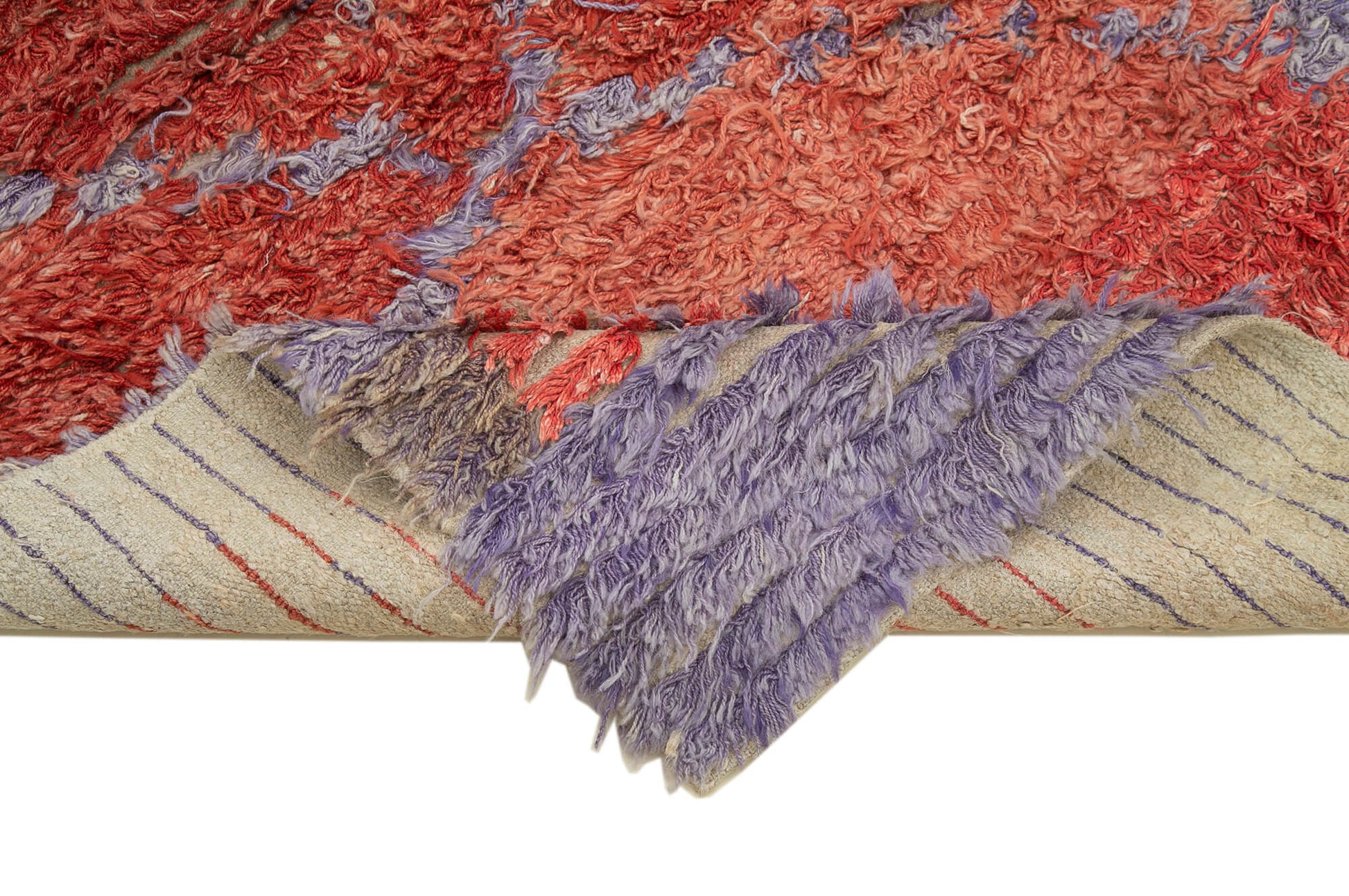 PonponKırmızı Geometrik Pamuk Yün El Dokuma Halısı 116x208 Agacan