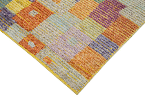 PonponYeşil Geometrik Pamuk Yün El Dokuma Halısı 255x395 Agacan