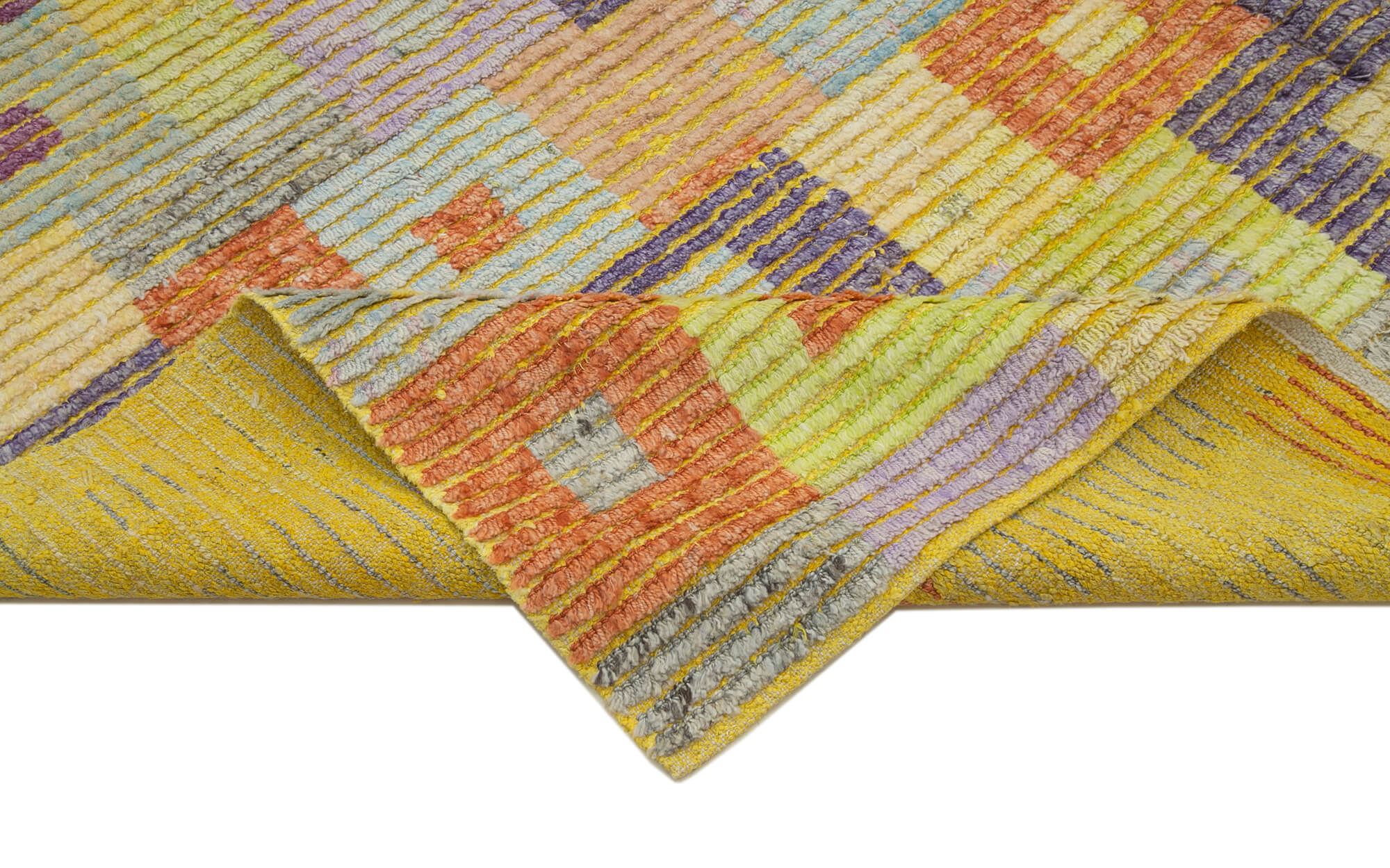 PonponYeşil Geometrik Pamuk Yün El Dokuma Halısı 255x395 Agacan