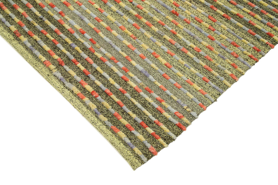 One-of-a-Kind Green Striped Turkish Rug 258x348 cm (8'6" x 11'5") – in the hallway