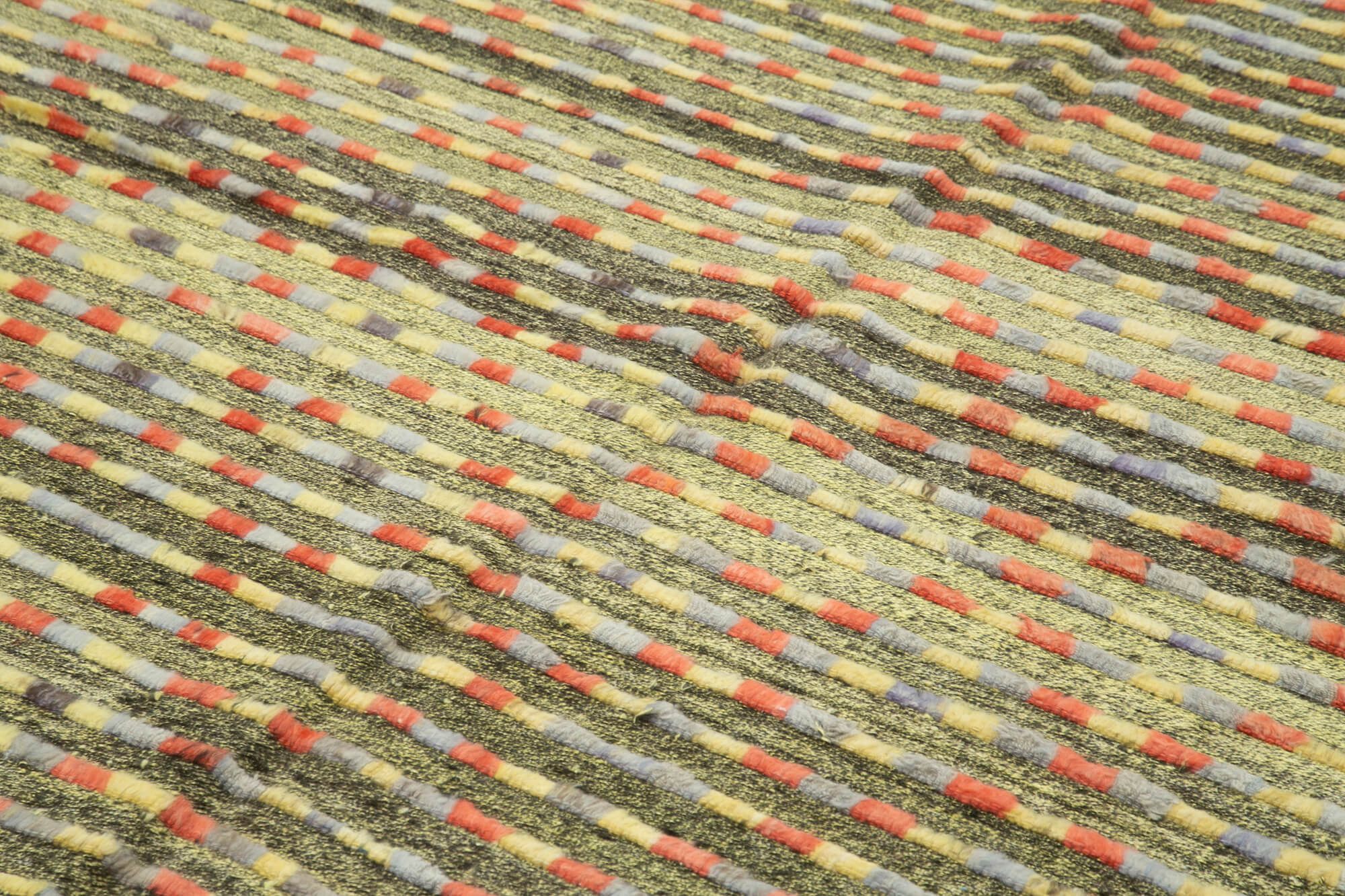 PonponYeşil Geometrik Pamuk Yün El Dokuma Halısı 258x348 Agacan