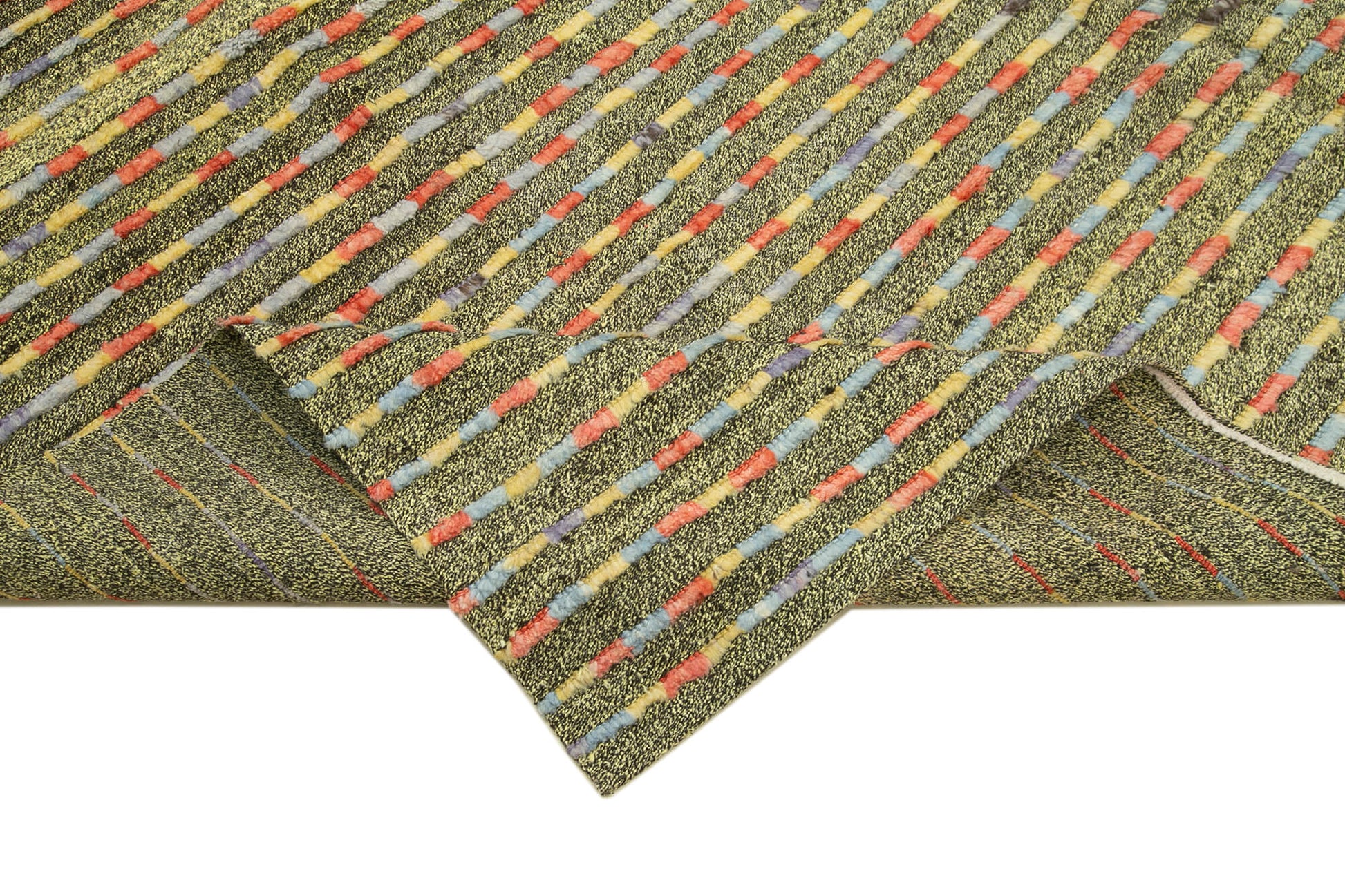 PonponYeşil Geometrik Pamuk Yün El Dokuma Halısı 258x348 Agacan