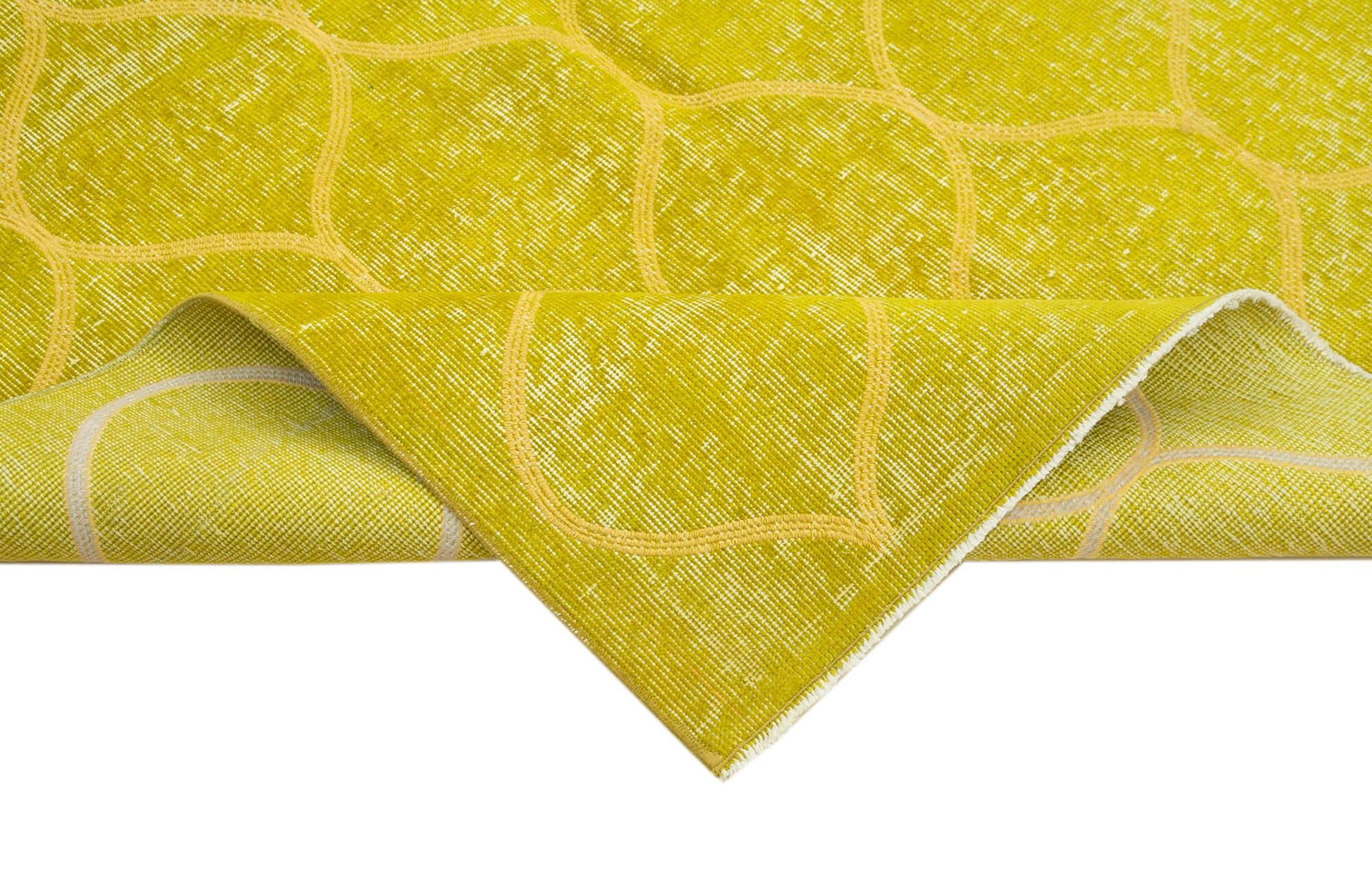 Geometric Carpet Sarı Geometrik Pamuk Yün El Dokuma Halısı 148x245 Agacan