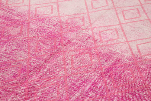 Geometric Carpet Pembe Geometrik Pamuk Yün El Dokuma Halısı 205x295 Agacan