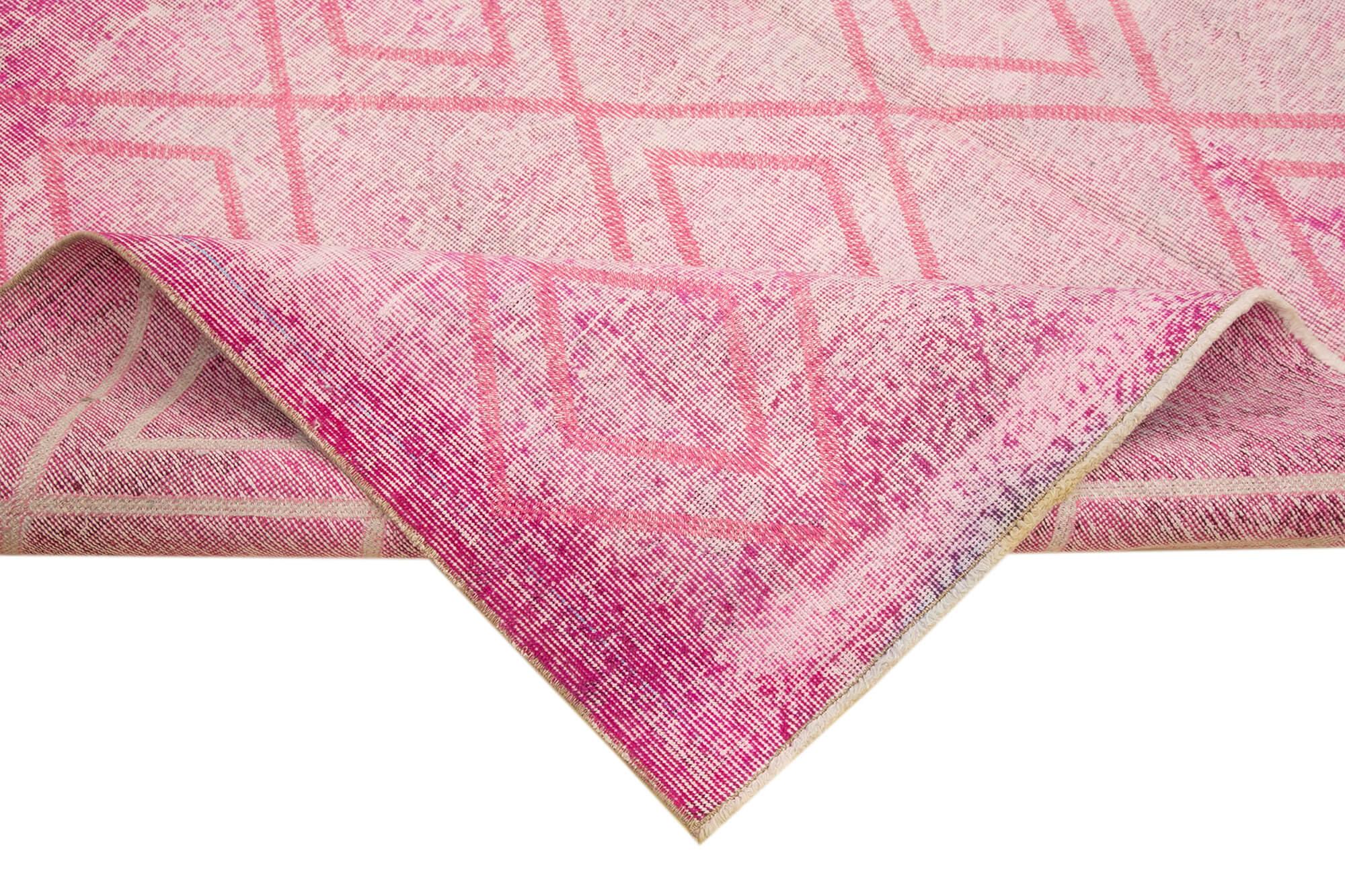Geometric Carpet Pembe Geometrik Pamuk Yün El Dokuma Halısı 205x295 Agacan